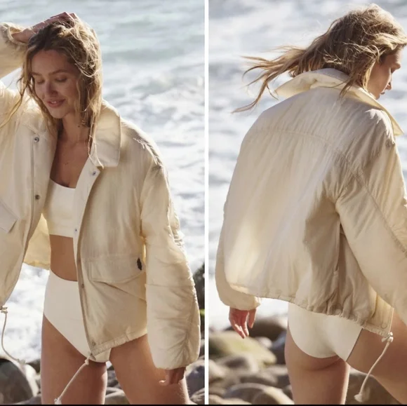 EUC Free People Off The Bleachers Coaches Jacket Size S Sea Salt Coastal Cruise - Picture 1 of 16